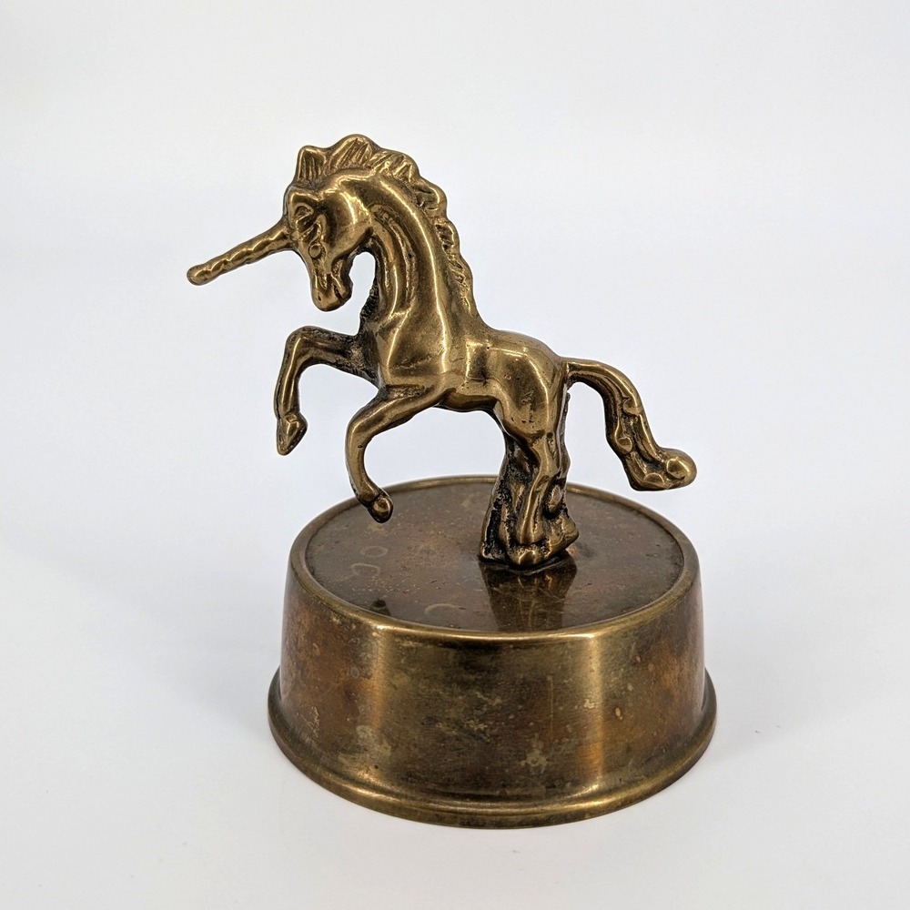 Vintage Solid Brass Unicorn Animal Figurine Rearing Statue Paperweight 4.5"